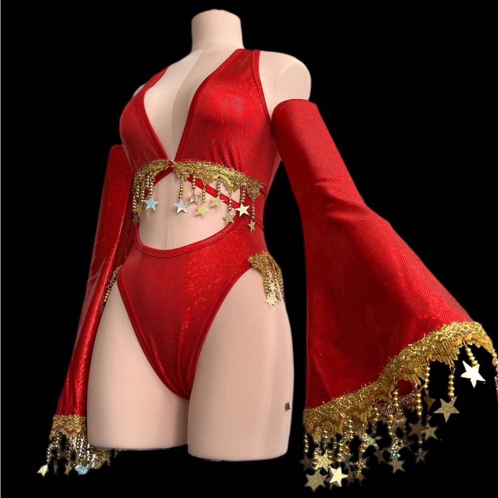 Fire goddess rave bodysuit, with sleeves